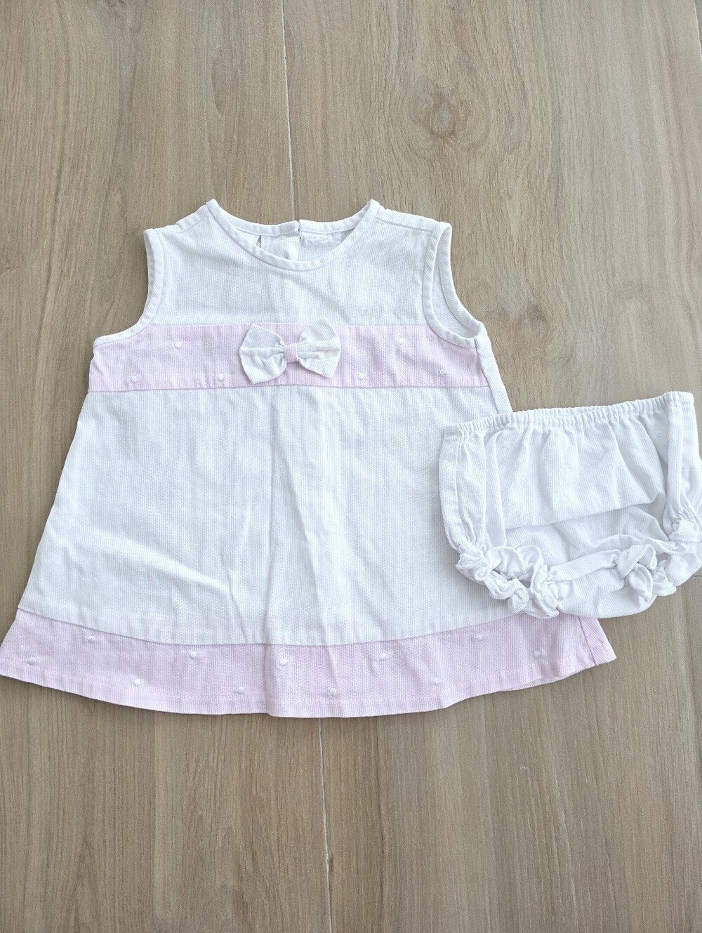 Baby Girl Dress Set 3M Pink White Cotton Bloomers